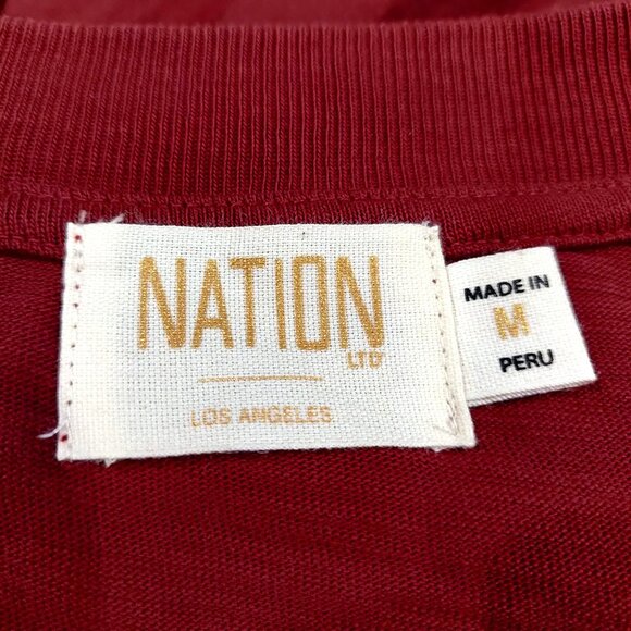 Nation LTD Womens Size M Red Tori Asymmetric Neck Combo Puff Sleeve Cotton Top - Picture 7 of 10